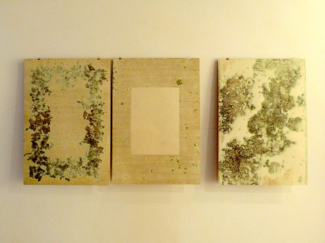 Sotaro Ide book pages, installation view. Copper-plate etching, each page 90 x 60 cm.