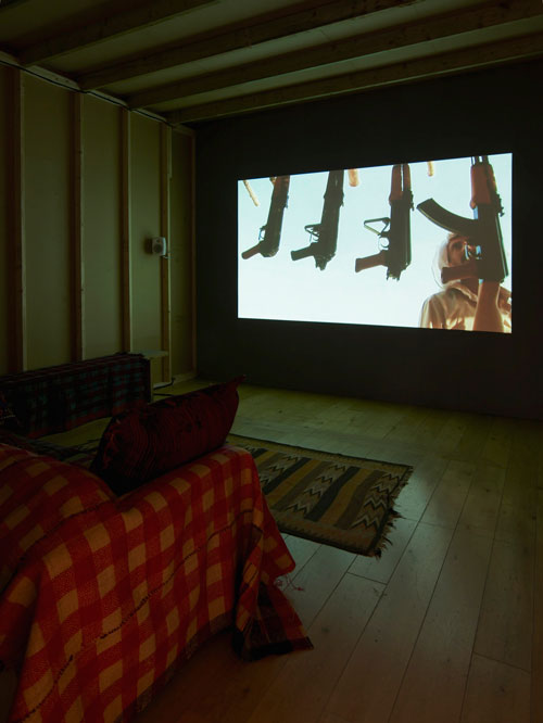 Jamal Penjweny. There the Guns, 2012. Video, 9'15". Installation view at the South London Gallery, 2014. Photograph: Andy Keate. Courtesy of the artist and RUYA Foundation.