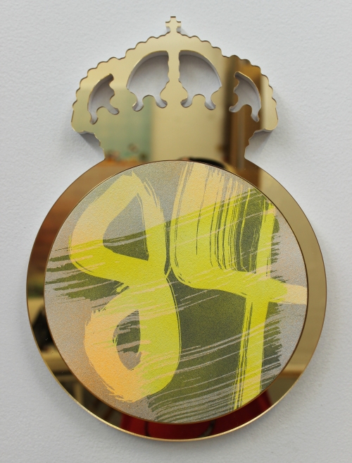 Wendy White. Real Madrid, 2014. Acrylic on canvas, gold mirrored PVC frame, 12.6 x 9 in (32.1 x 22.9 cm).