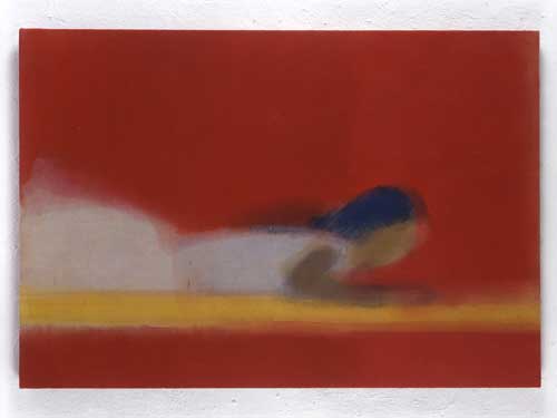 Ikemura Leiko, <i>Lying in Red</i>, 1997. Oil on canvas 90 x 130cm. Photo 
        Courtesy: SHUGOARTS, Tokyo