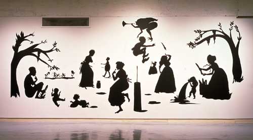 Kara Walker, <i>Untitled(Milk & Bread)</i>, 1998. Cut paper and adhesive 
        on wall overall size: 3 x 3.6m. Photo Courtesy: Brent Sikkema