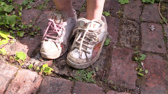 Rose Wylie's ‘HOT’ trainers. Photograph: Martin Kennedy.