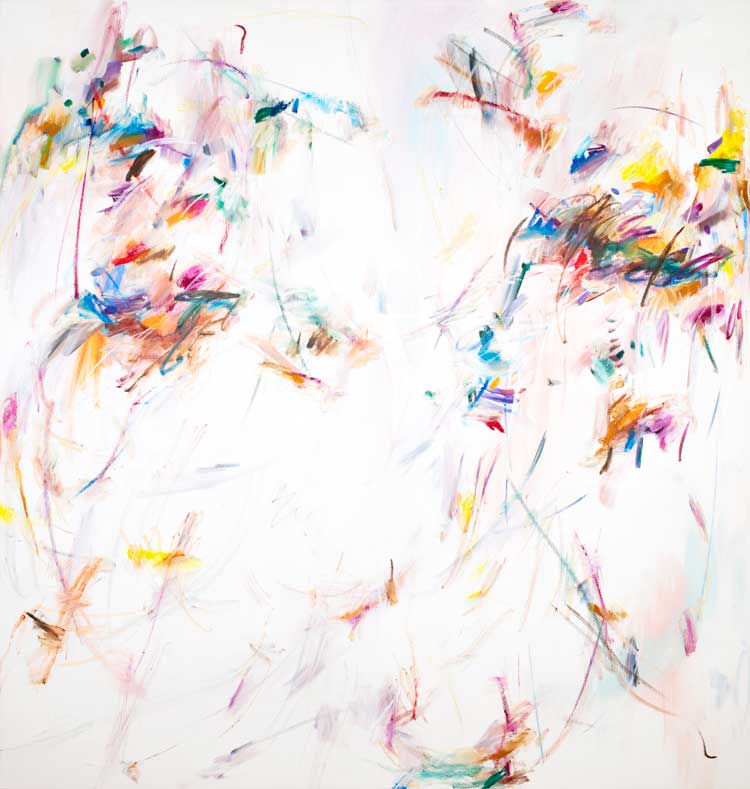 Xiyao Wang, Like a Firefly Chasing the Waves no.3, 2022. Acrylic, oil stick on canvas, 200 × 190 cm (78 3/4 × 74 6/8 in). Image courtesy of the artist and MASSIMODECARLO.