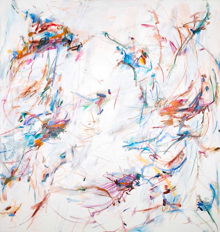 Xiyao Wang, The Crystalline Moon Palace no. 6, 2022. Acrylic, oil stick on canvas, 200 × 190 cm (78 3/4 × 74 6/8 in). Image courtesy of the artist and MASSIMODECARLO.