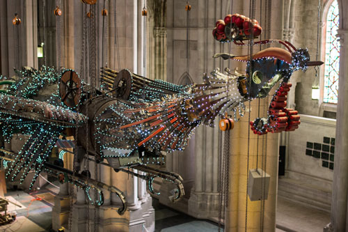 Xu Bing. Phoenix Project, 2008-2010. Installation view of Phoenix: Xu Bing at the Cathedral, The Cathedral Church of Saint John the Divine, New York, 2013. 28 metres in length, 8 metres in width, 5 metres in height. Courtesy Xu Bing Studio and The Cathedral Church of Saint John the Divine.