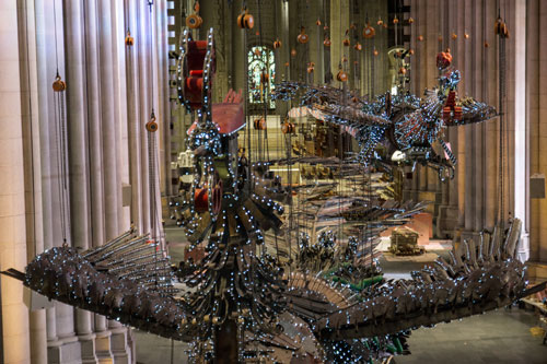 Xu Bing. Phoenix Project, 2008-2010. Installation view (3) of Phoenix: Xu Bing at the Cathedral, The Cathedral Church of Saint John the Divine, New York, 2013. 27 and 28 metres in length, 8 metres in width, 5 metres in height. Courtesy Xu Bing Studio and The Cathedral Church of Saint John the Divine.