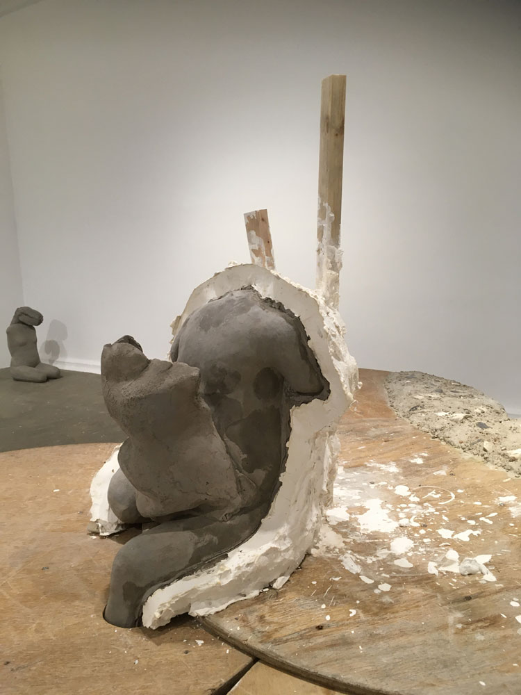 Yu Ji. Flesh in Stone Ghost No 8, 2021. Cement, iron, plaster, wood, concrete, rocks, wax, wooden tables. Photo: Veronica Simpson.