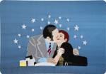 Raed Yassin. Kissing 2 (Dancing Smoking Kissing Series), 2013. Silk thread embroidery on embroidered silk cloth, 70 x 100 cm. Kalfayan Galleries. Photograph courtesy of Kalfayan Galleries, Athens, Thessaloniki.