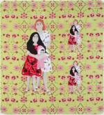 Raed Yassin. Mama Mira And The Doll (Dancing Smoking Kissing Series), 2013. Silk thread embroidery on embroidered silk cloth, 105 x 95 cm. Kalfayan Galleries. Photograph courtesy of Kalfayan Galleries, Athens, Thessaloniki.