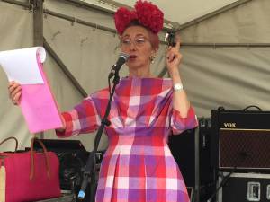 Silvia Ziranek reading a selection of her writing at Art Car Boot, Cabaret Futura programme, London, 2015. Photo: Chrissy Robinson.