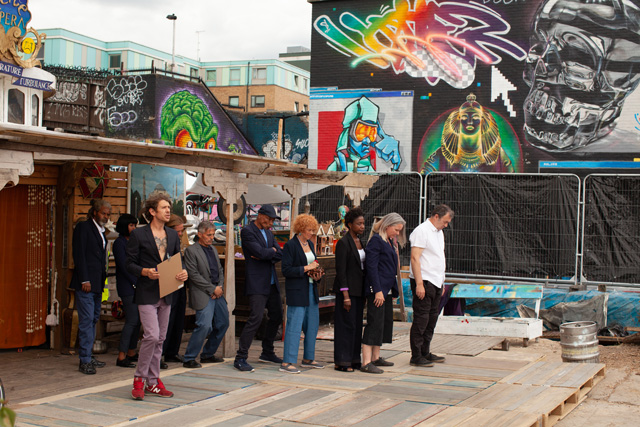 The performers rehearsing at Nomadic Gardens in London during the filming of Here for Life (2019). Photograph: Marc Hankins.