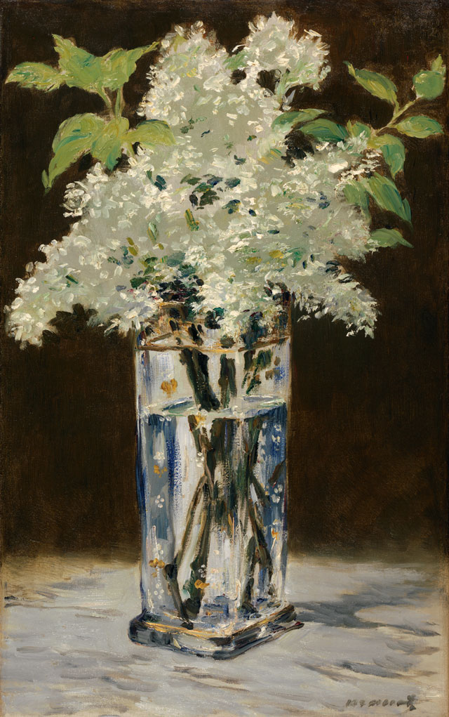 Édouard Manet. White Lilacs in a Crystal Vase, 1882 or 1883. Oil on canvas, 22 1/8 x 13 3/4 in. Gift of Henry W. and Marion H. Bloch, 2015.