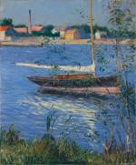 Gustave Caillebotte. Boat Moored on the Seine at Argenteuil, c1884. Oil on canvas, 25 ¾ x 21 3/8 in. Gift of Henry W. and Marion H. Bloch, 2015.