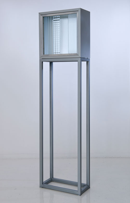 Nanda Vigo. Chronotopo, 1964. Aluminium and glass. 40 x 40 x 2 cm, (Base size: 116 x 40 x 20 cm). Courtesy of The Mayor Gallery, London.