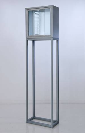 Nanda Vigo. Chronotopo, 1964. Aluminium and glass. 40 x 40 x 2 cm, (Base size: 116 x 40 x 20 cm). Courtesy of The Mayor Gallery, London.