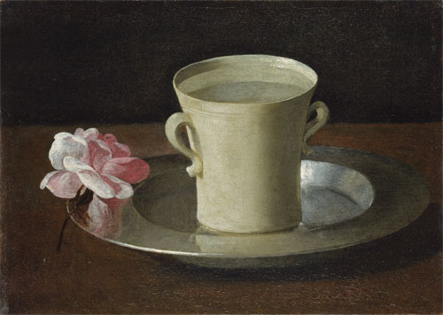 Francisco de Zurbarán. A Cup of Water and a Rose. ca. 1630. Oil on canvas, 21.2 x 30.1 cm. London, The National Gallery.