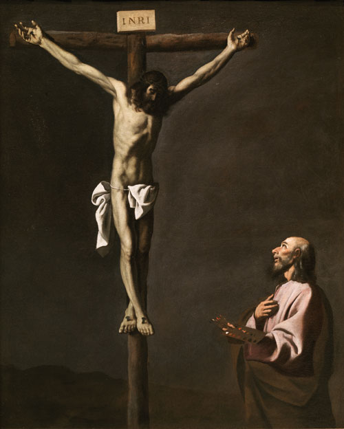 Francisco de Zurbarán. Saint Luke as a Painter, before Christ on the Cross, ca 1650. Oil on canvas, 105 x 84 cm. Madrid, Museo Nacional del Prado.