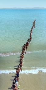 Francis Alÿs. Don’t Cross the Bridge Before You Get to the River, 2008. Strait of Gibraltar - Video and photographic documentation of an action. Photograph: Jorge Golem.