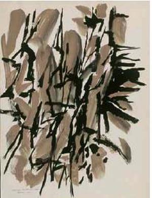 George Morrison. Grey and Black Composition, 1960. Gouache on paper, 14 x 10 1/2 in. Collection Minnesota Museum of American Art. Gift of George Morrison.