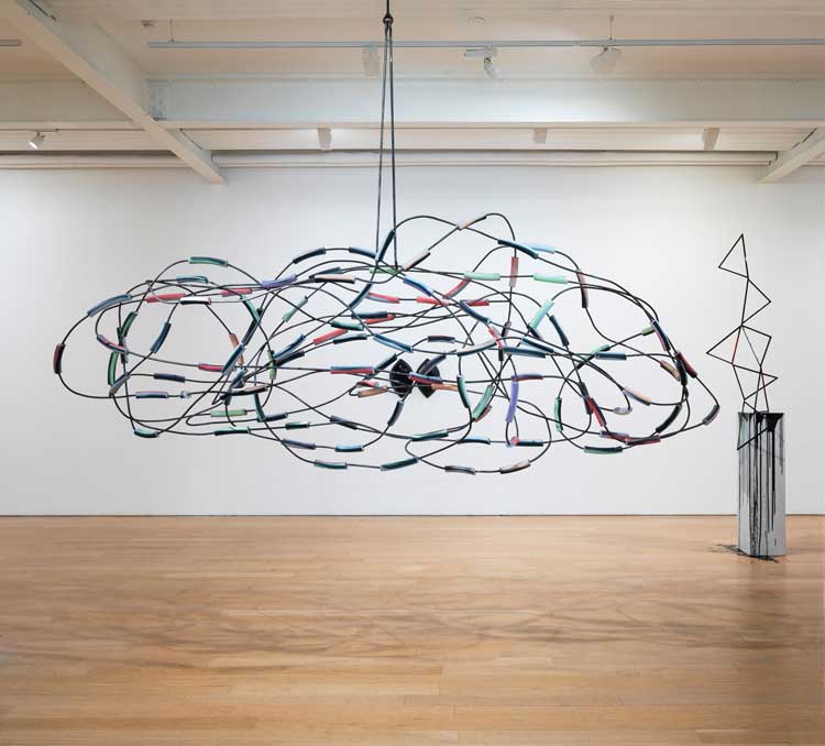 Eva Rothschild, (left to right) The Cloud, 2026; Tranquillity Now (Black), 2020.