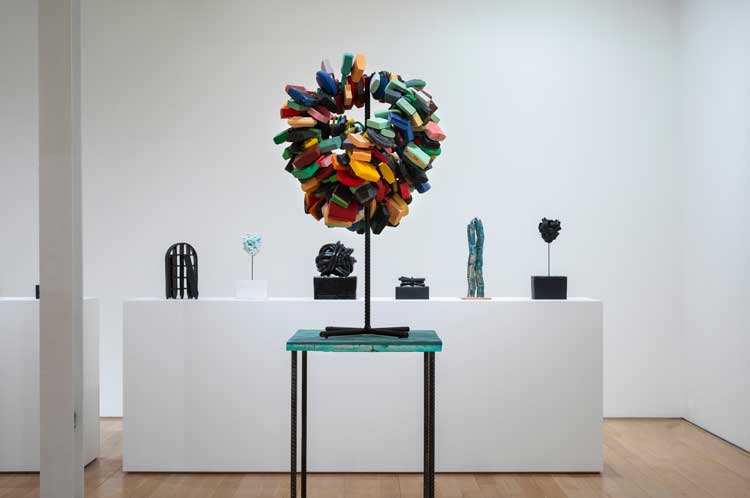 Eva Rothschild, New Romantix, 2026. (Left to right) Gatz, 2026; Watcher, 2026; Medusa, 2026; Stix, 2026; Nymph, 2026; Watcher, 2026.