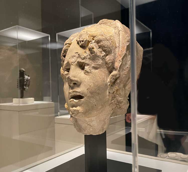Head of a female saint (from an Entombment) – French statue, c1500-55.
