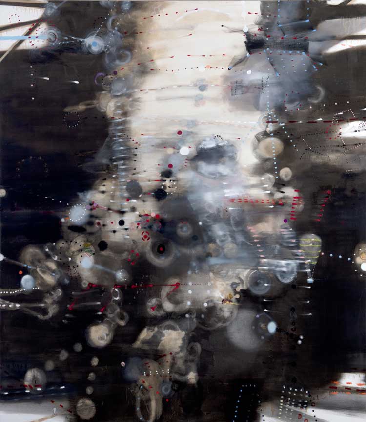 Virginia Verran, Black Painting (One Million Miles), 1997. Oil and mixed media on canvas, 228 x 198 cm. Image © the Artist.