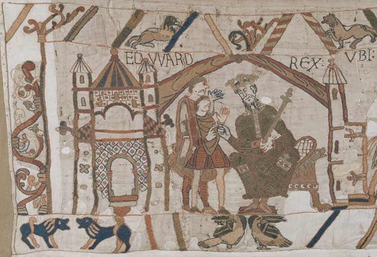 Bayeux Tapestry, scene 1, Image by Université de Caen Normandie - CNRS - ENSICAEN, based on the 2017 photographic campaign by La Fabrique de patrimoines en Normandie.