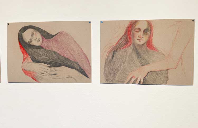 Selma Selman, two of four drawings from the 1000 Tears series, 2026. Installation view, Selma Selman – 1000 Tears. Photo: Veronica Simpson.
