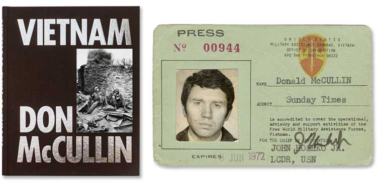 Vietnam by Don McCullin, book cover and Don McCullin's press card. © Don McCullin.
